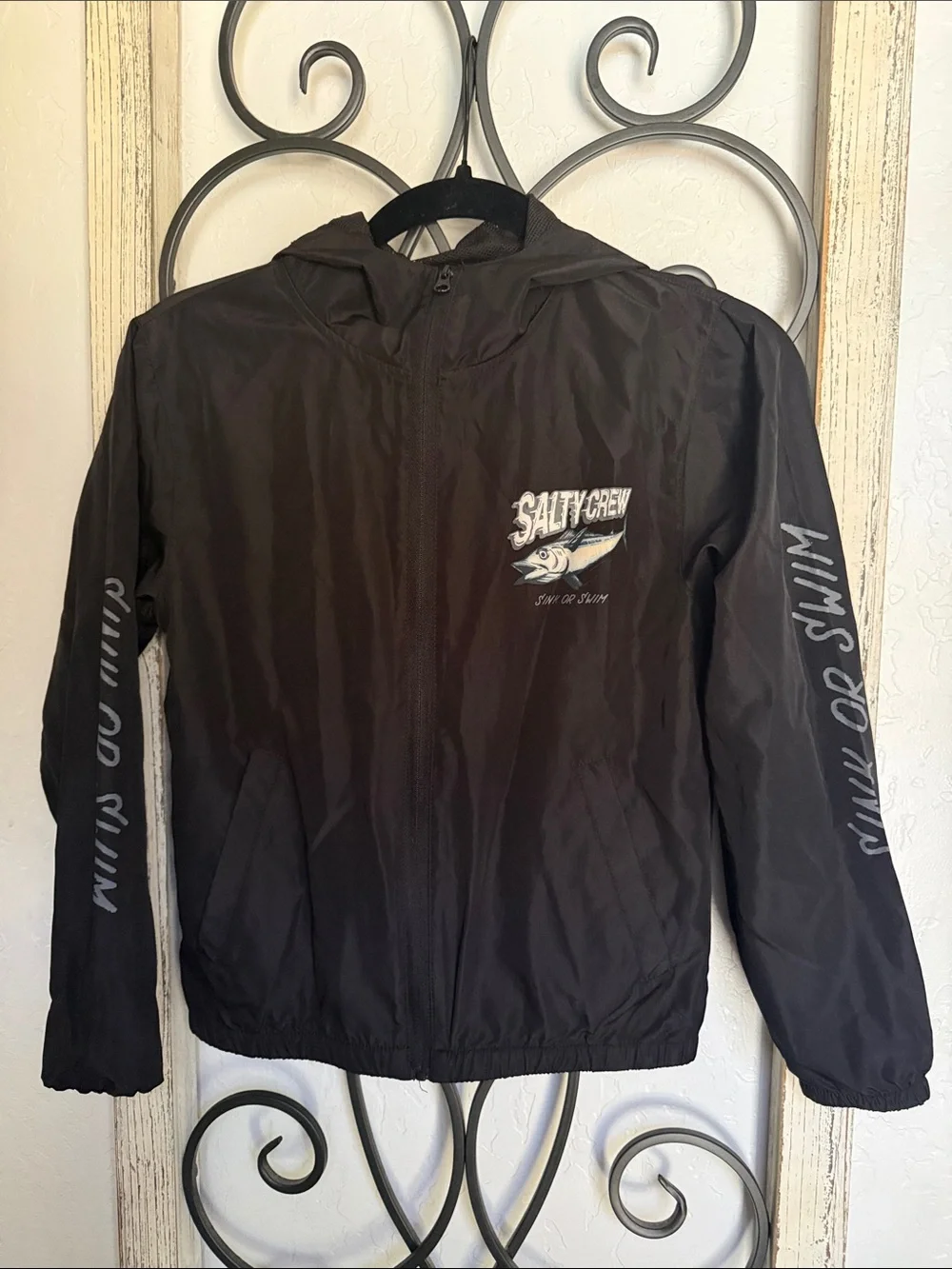 Salty Crew Black Hooded Kids Windbreaker Jacket | Size Small